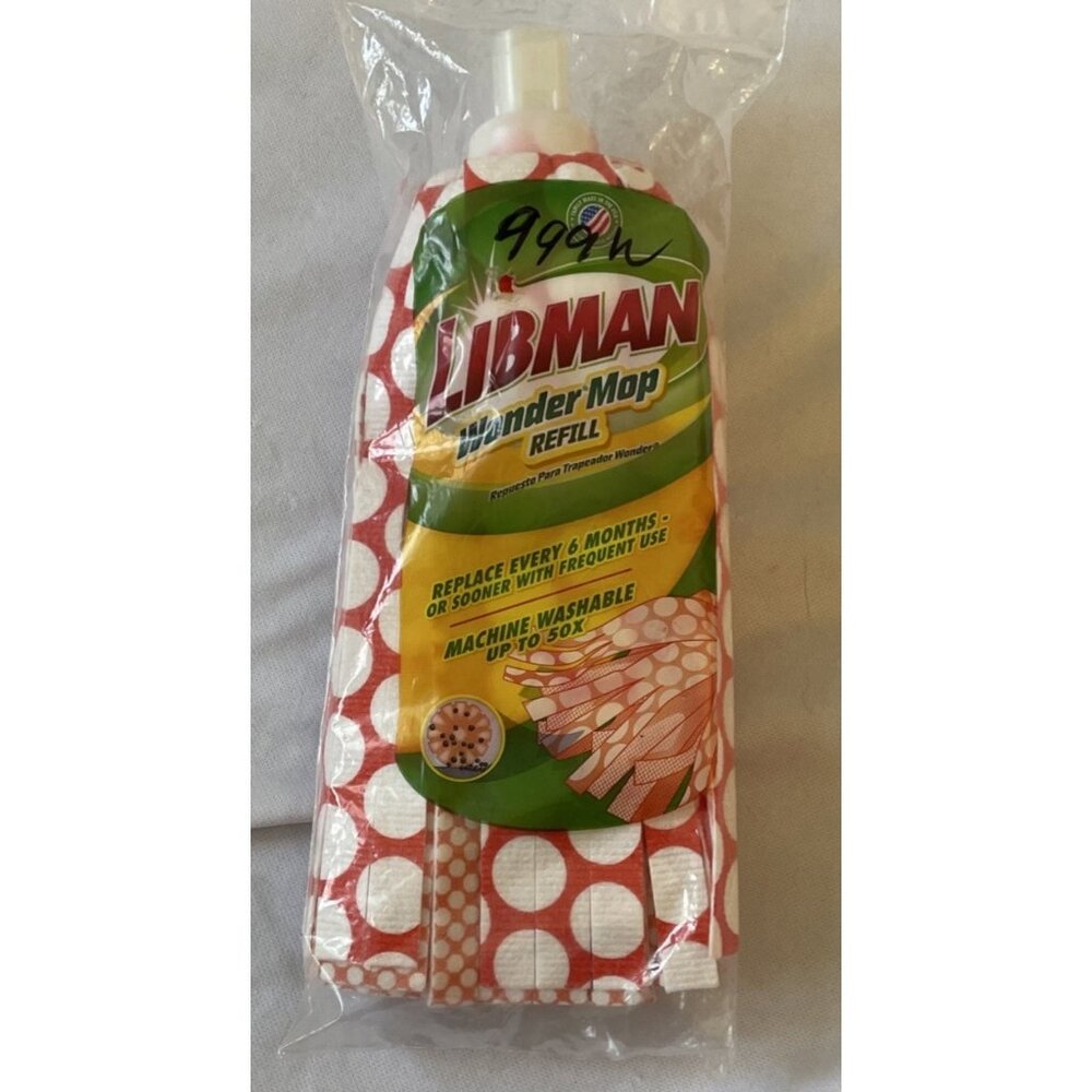 Libman Wonder Mop Refill Red & White Polka Dot Design Machine Washable Up To 50X